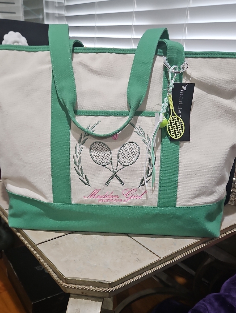 🎄 NWT! Madden Girl "Tennis" Athletic Club Canvas Tote w/ Racket Charms!